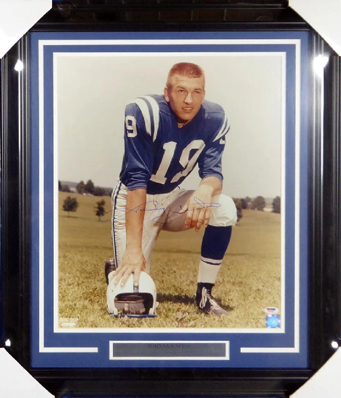 Green Football Helmet-Johnny Unitas Autographed Framed 16x20 Photo Baltimore Colts PSA/DNA #X01960