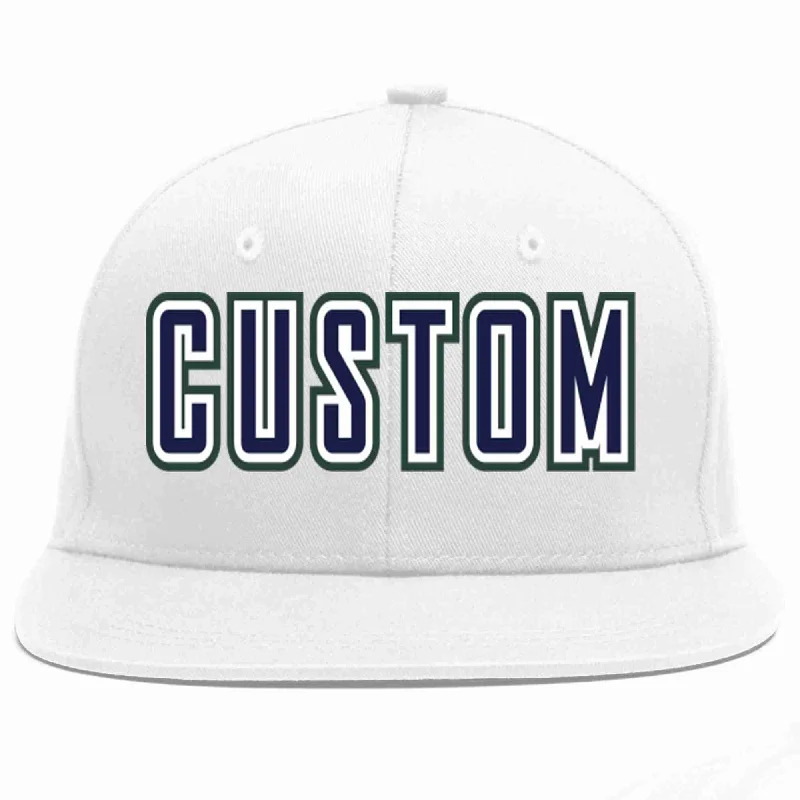 Snapback Baseball Cap-Custom White Navy-White Casual Sport Baseball Cap