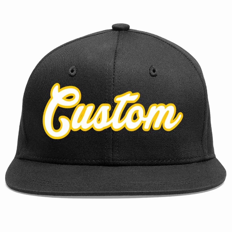 Trucker Baseball Cap-Custom Black White-Gold Casual Sport Baseball Cap