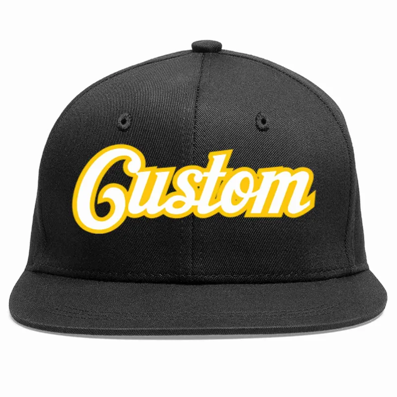 Designer Baseball Cap-Custom Black White-Gold Casual Sport Baseball Cap