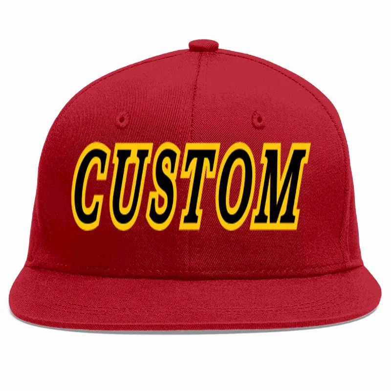 Performance Baseball Cap-Custom Red Black-Gold Casual Sport Baseball Cap