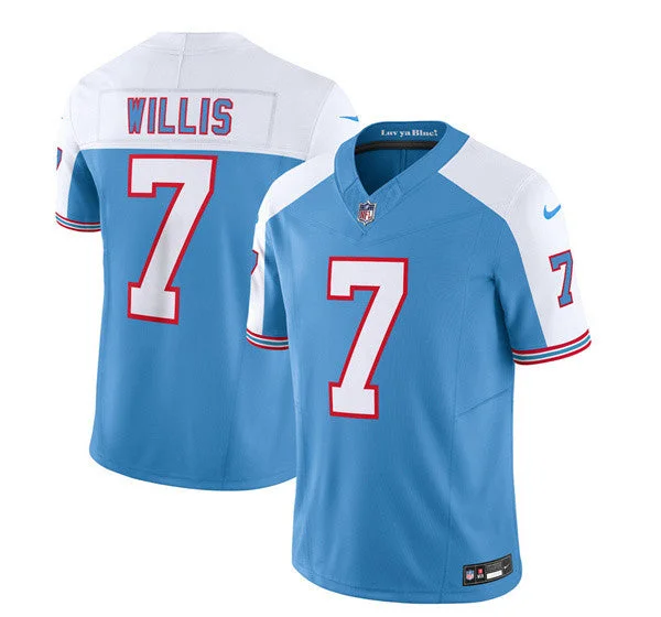 Breathable Soccer Jersey-Men's Tennessee Titans #7 Malik Willis Blue/White 2023 F.U.S.E. Limited Throwback Football Stitched Jersey