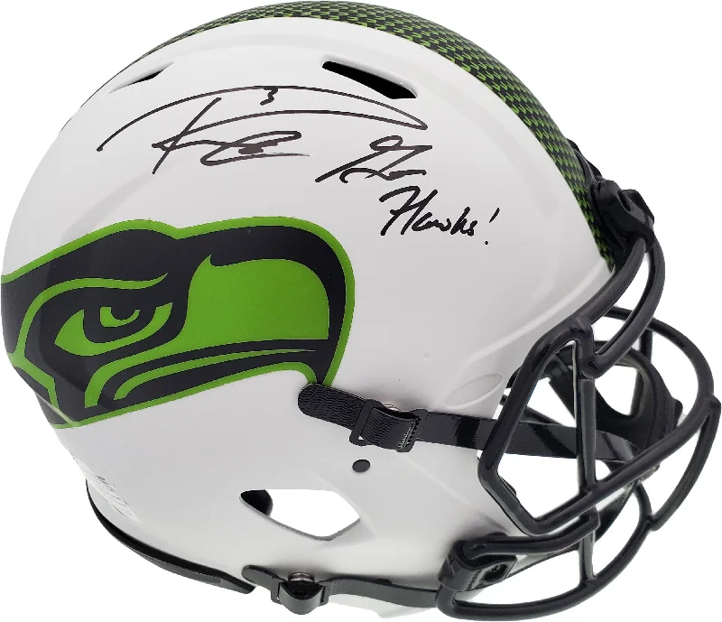 Eco-Friendly Football Helmet-Russell Wilson Autographed Seattle Seahawks White Lunar Eclipse Full Size Authentic Speed Helmet "Go Hawks" RW Holo & Beckett BAS Stock #194033