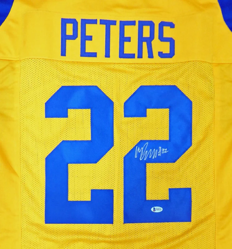 Glow in the Dark Football Helmet-Los Angeles Rams Marcus Peters Autographed Yellow Jersey Beckett BAS Stock #152351