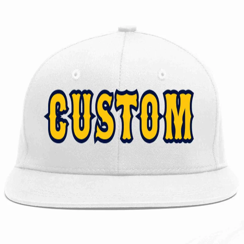 Glow in the Dark Baseball Cap-Custom White Gold-Navy Casual Sport Baseball Cap