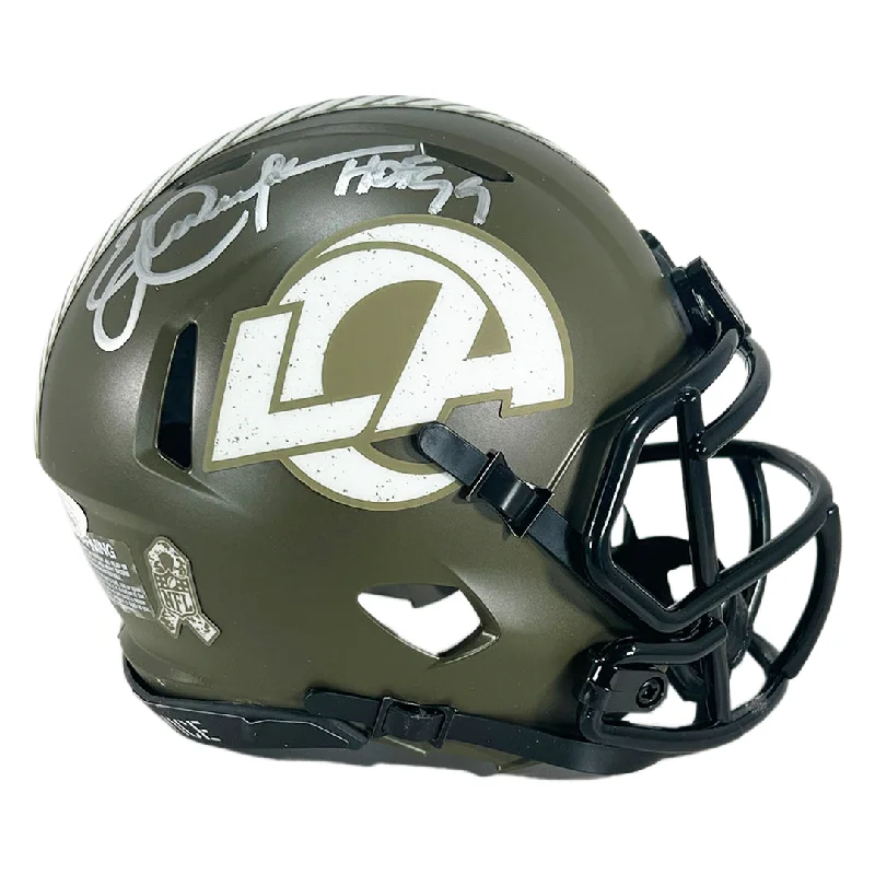 Black Football Helmet-Eric Dickerson Signed HOF 99 Inscription Los Angeles Rams Salute to Service Speed Mini Football Helmet (JSA)