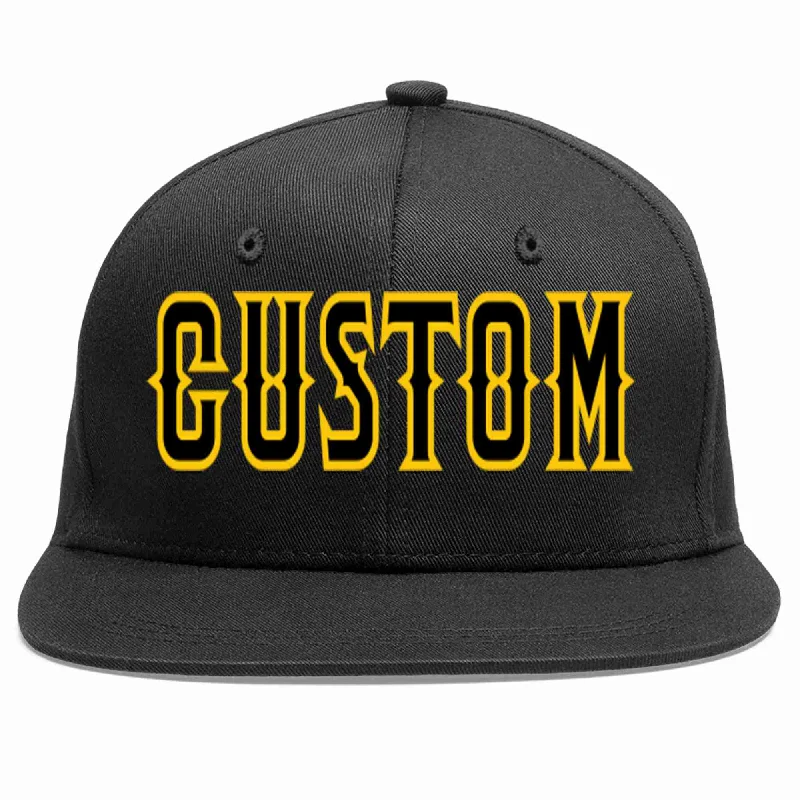 Recycled Material Baseball Cap-Custom Black Black-Gold Casual Sport Baseball Cap