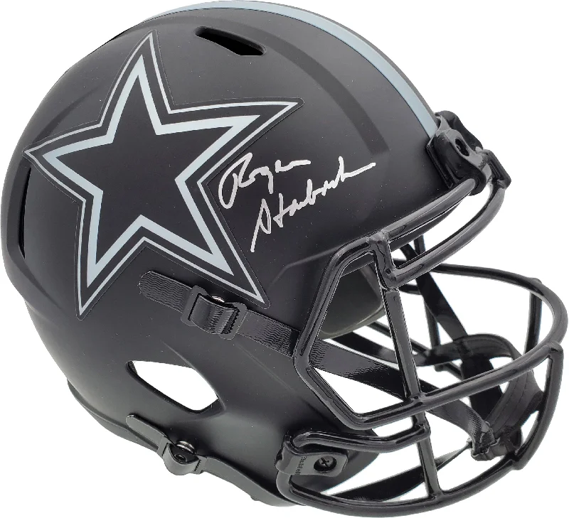 Advanced Safety Football Helmet-Roger Staubach Autographed Eclipse Black Dallas Cowboys Full Size Speed Replica Helmet Beckett BAS Stock #185835