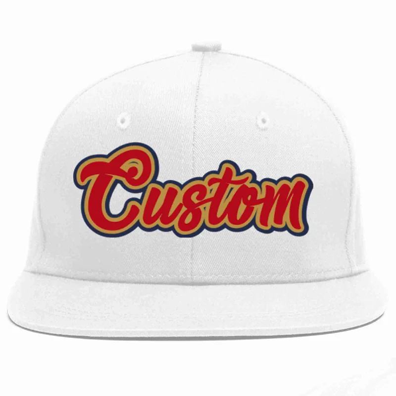 Basketball Team Baseball Cap-Custom White Red-Old Gold Casual Sport Baseball Cap