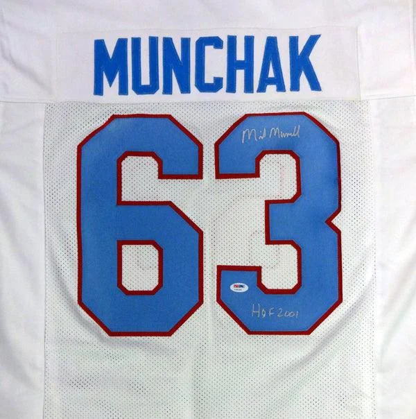 Streamlined Football Helmet-Houston Oilers Mike Munchak Autographed White Jersey "HOF 2001" PSA/DNA Stock #94446