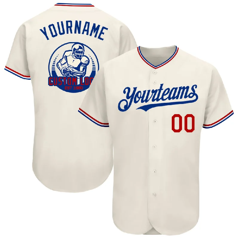 College Baseball Jersey-Custom Cream Red-Royal Authentic Baseball Jersey