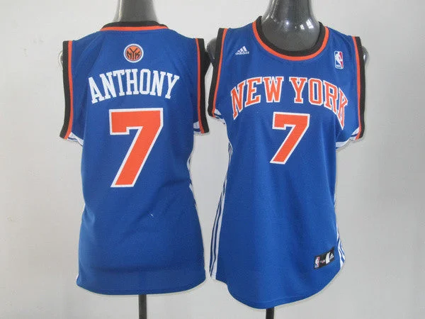 Printed Basketball Jersey-Knicks 7 Anthony Blue Women Basketball Jersey