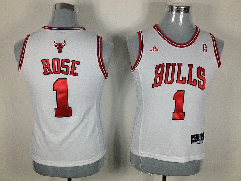 Blended Fabric Basketball Jersey-Bulls 1 ROSE White New Fabric Women Basketball Jersey