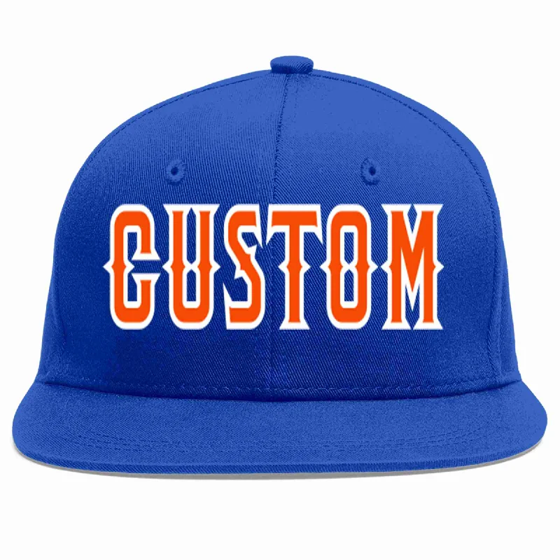 Flat Brim Baseball Cap-Custom Royal Orange-White Casual Sport Baseball Cap