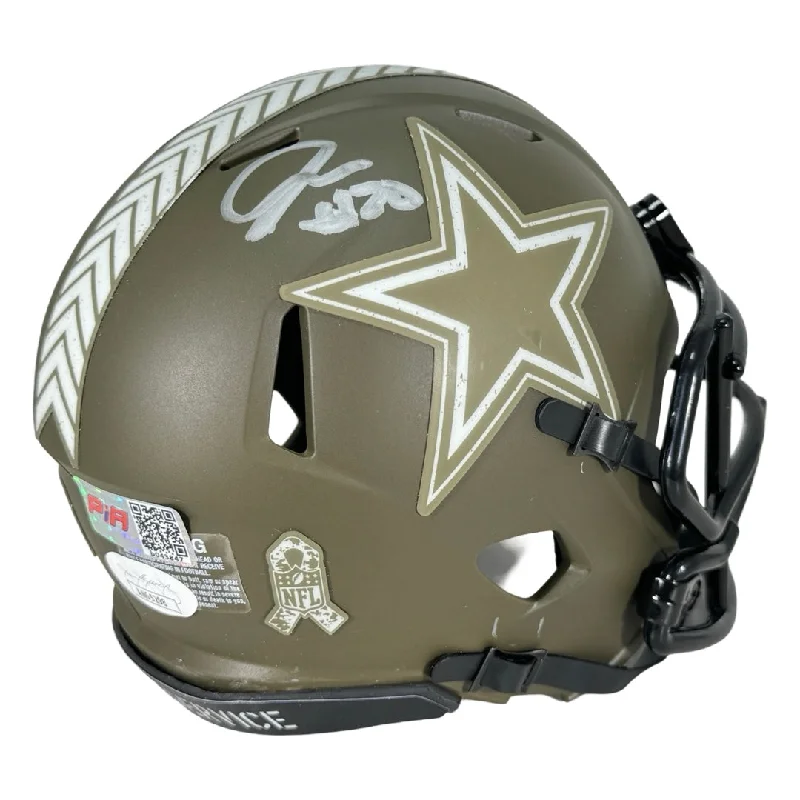 Youth Football Helmet-Juanyeh Thomas Signed Dallas Cowboys Salute to Service Speed Mini Football Helmet (JSA)