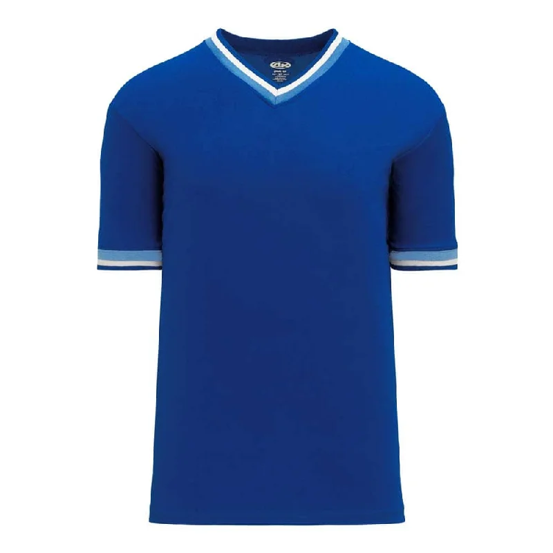 Blue Baseball Jersey-Retro V-Neck Dry Flex Pullover Royal-Sky Jersey