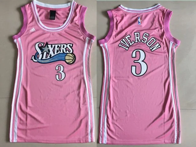 Streetwear Basketball Jersey-76ers 3 Allen Iverson Pink Women Swingman Basketball Jersey