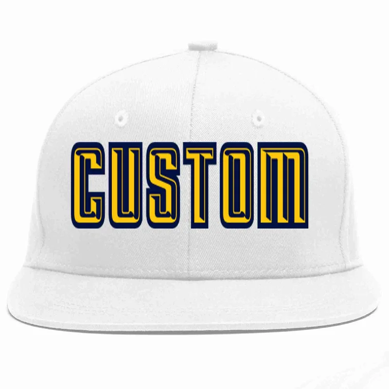 Anime Baseball Cap-Custom White Gold-Navy Casual Sport Baseball Cap