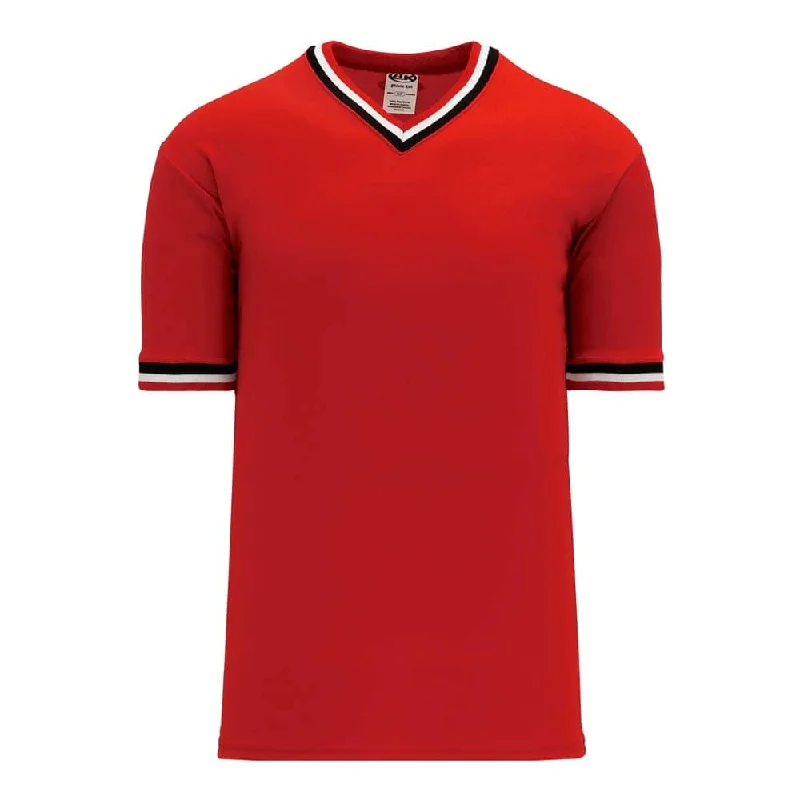 Red Baseball Jersey-Retro V-Neck Dry Flex Pullover Red-Black Jersey