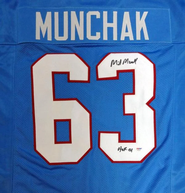 Aerodynamic Football Helmet-Houston Oilers Mike Munchak Autographed Blue Jersey "HOF 2001" PSA/DNA Stock #99428