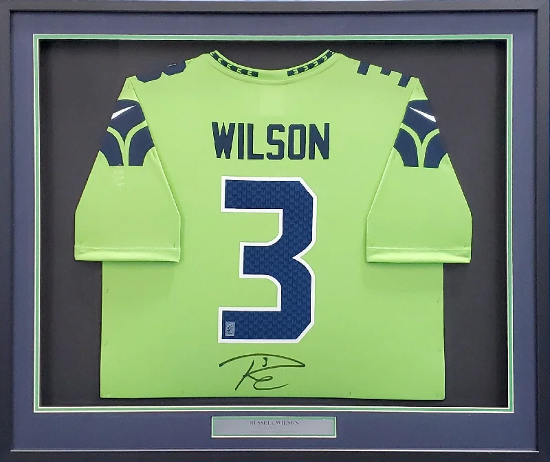 Anti-Concussion Football Helmet-Seattle Seahawks Russell Wilson Autographed Action Green Nike Framed Jersey RW Holo Stock #185764