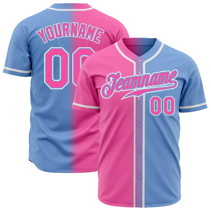 Memorial Baseball Jersey-Custom Light Blue Pink-White Authentic Fade Fashion Baseball Jersey