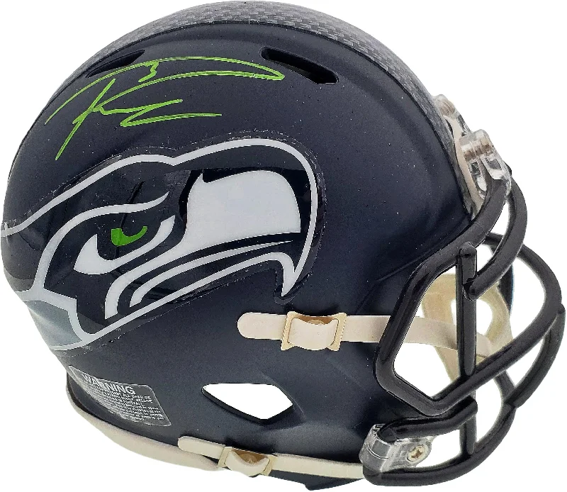 Faceguard Football Helmet-Russell Wilson Autographed Seattle Seahawks Speed Mini Helmet In Green RW Holo Stock #179111