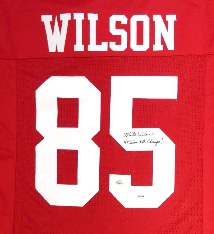 Speed Football Helmet-San Francisco 49ers Mike Wilson Autographed Red Jersey "4X SB Champs!" PSA/DNA Stock #104071