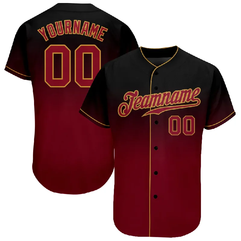 Collector’s Baseball Jersey-Custom Black Crimson-Old Gold Authentic Fade Fashion Baseball Jersey