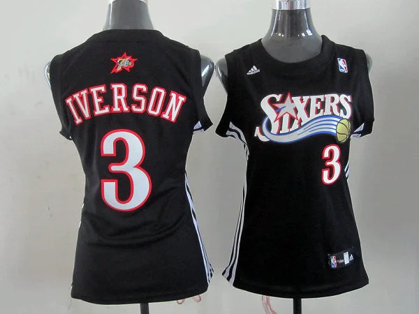 Long Sleeve Basketball Jersey-76ers 3 Iverson Black Women Basketball Jersey