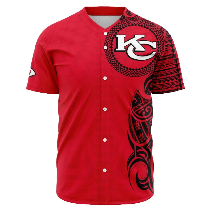 Long Sleeve Baseball Jersey-Kansas City Chiefs Baseball Jerseys - Polynesian Design Chiefs Shirts