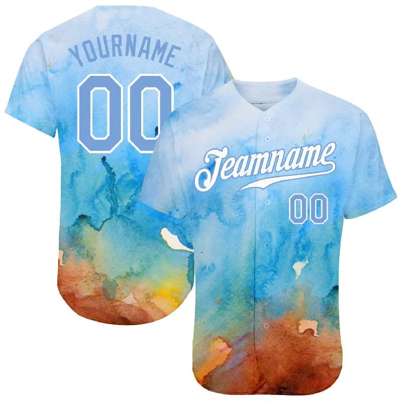 Limited Edition Baseball Jersey-Custom Tie Dye Light Blue-White 3D Authentic Baseball Jersey