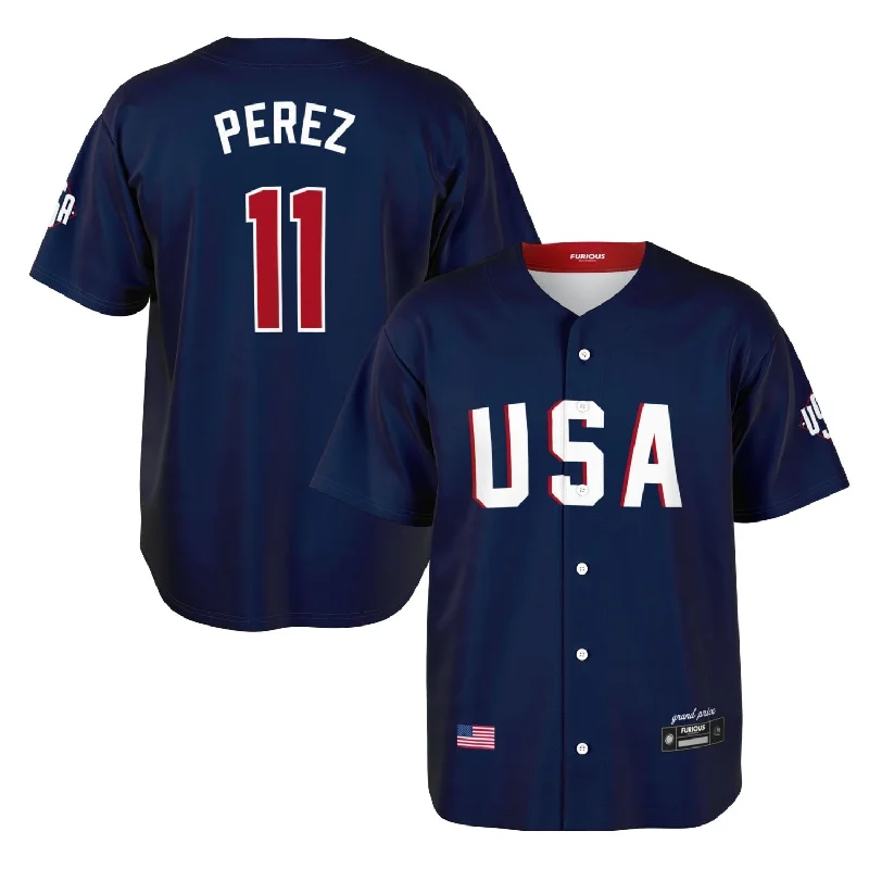 V-Neck Baseball Jersey-Perez - USA GP Jersey