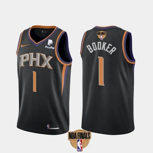 Personalized Basketball Jersey-Men's Phoenix Suns #1 Devin Booker 2021 Black Finals Statement Edition Stitched Basketball Jersey (Check description if you want Women or Youth size)