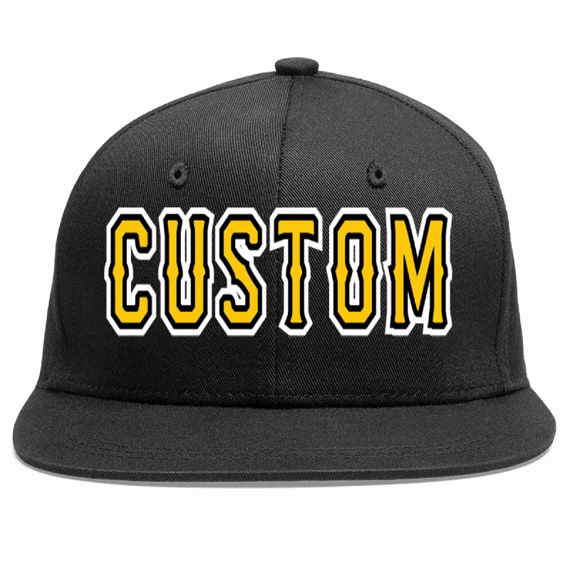 Denim Baseball Cap-Custom Black Gold-Black Casual Sport Baseball Cap