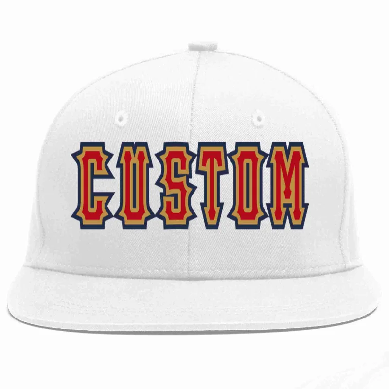 Skateboarding Baseball Cap-Custom White Red-Old Gold Casual Sport Baseball Cap