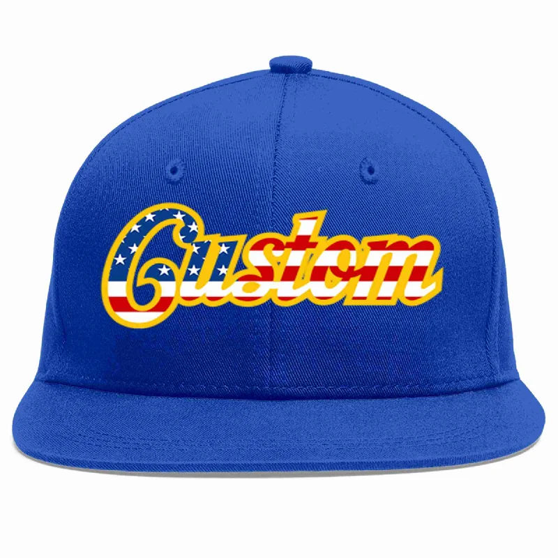 Outdoor Baseball Cap-Custom Royal USA-Gold Casual Sport Baseball Cap