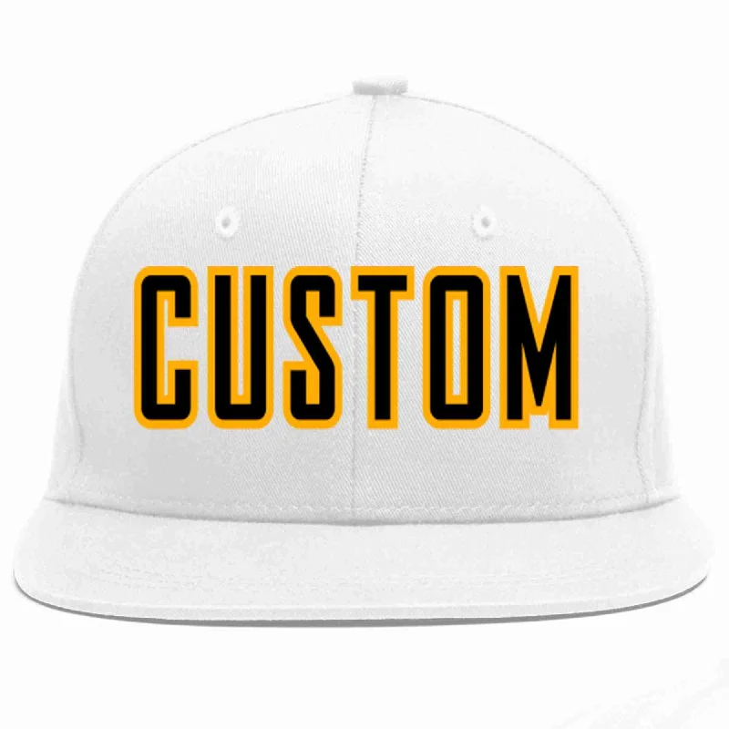 Unstructured Baseball Cap-Custom White Black-Yellow Casual Sport Baseball Cap