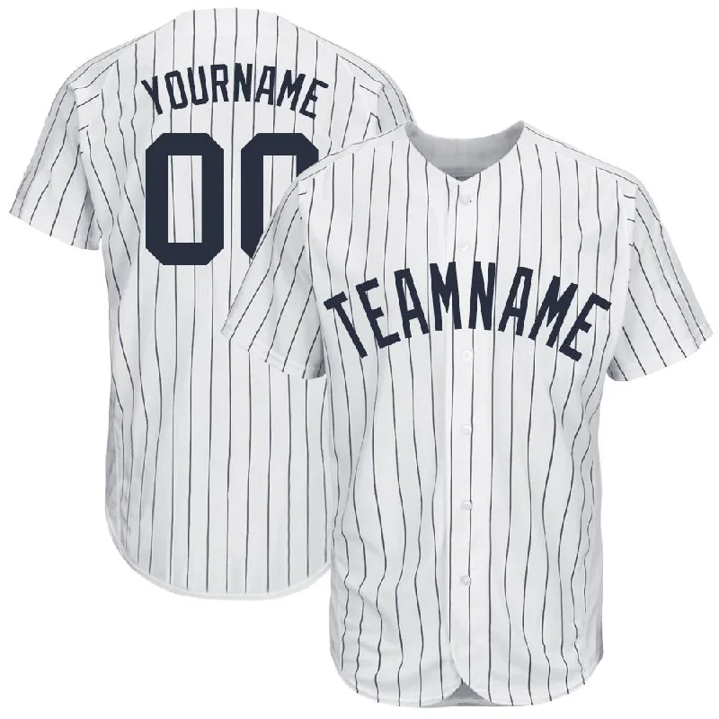 Yellow Baseball Jersey-Custom White Navy Pinstripe Navy Baseball Jersey