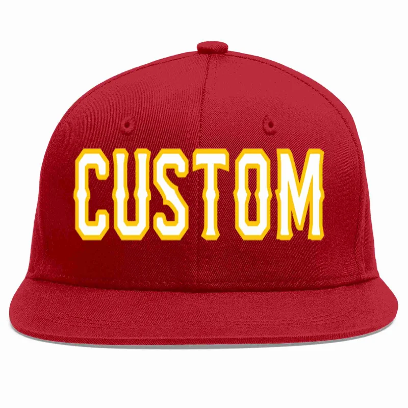 Vintage Baseball Cap-Custom Red White-Gold Casual Sport Baseball Cap