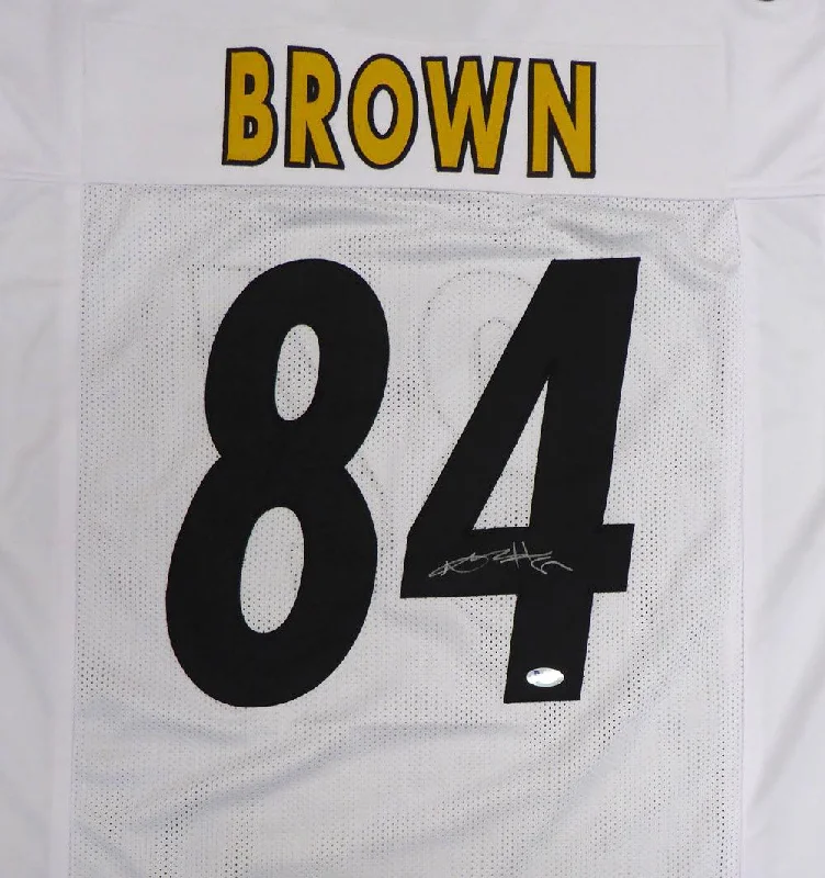 Pink Football Helmet-Pittsburgh Steelers Antonio Brown Autographed White Jersey Beckett BAS Stock #126632