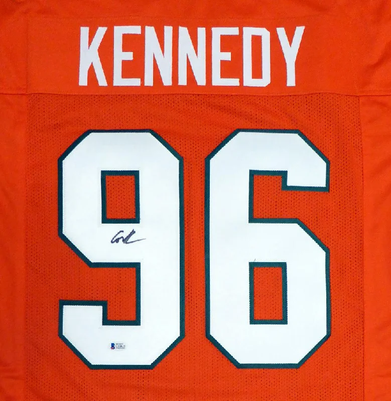 Yellow Football Helmet-Miami Hurricanes Cortez Kennedy Autographed Orange Jersey Beckett BAS Stock #131530