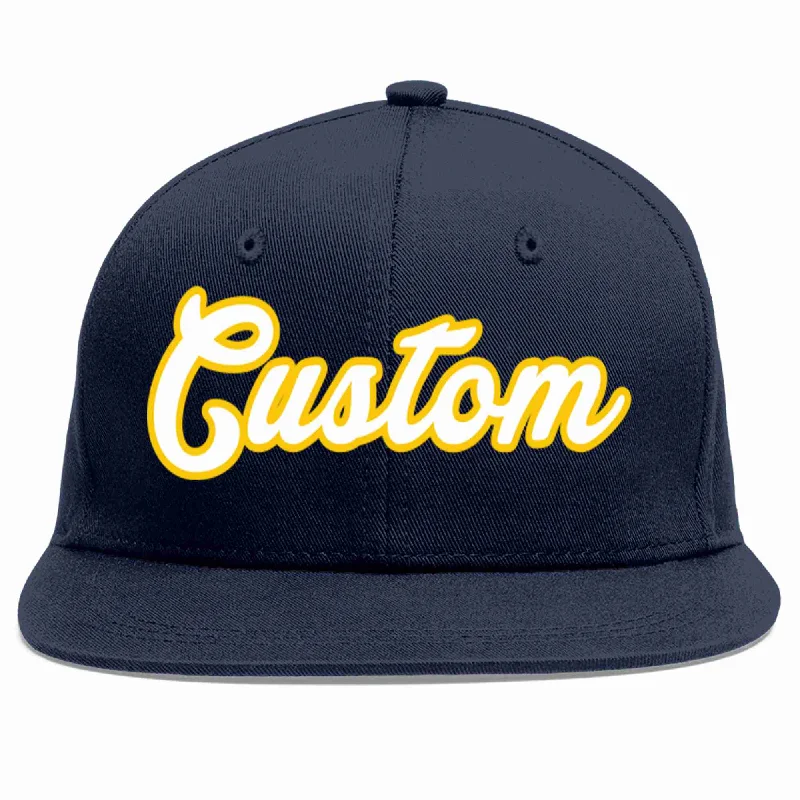 Anime Baseball Cap-Custom Navy White-Gold Casual Sport Baseball Cap