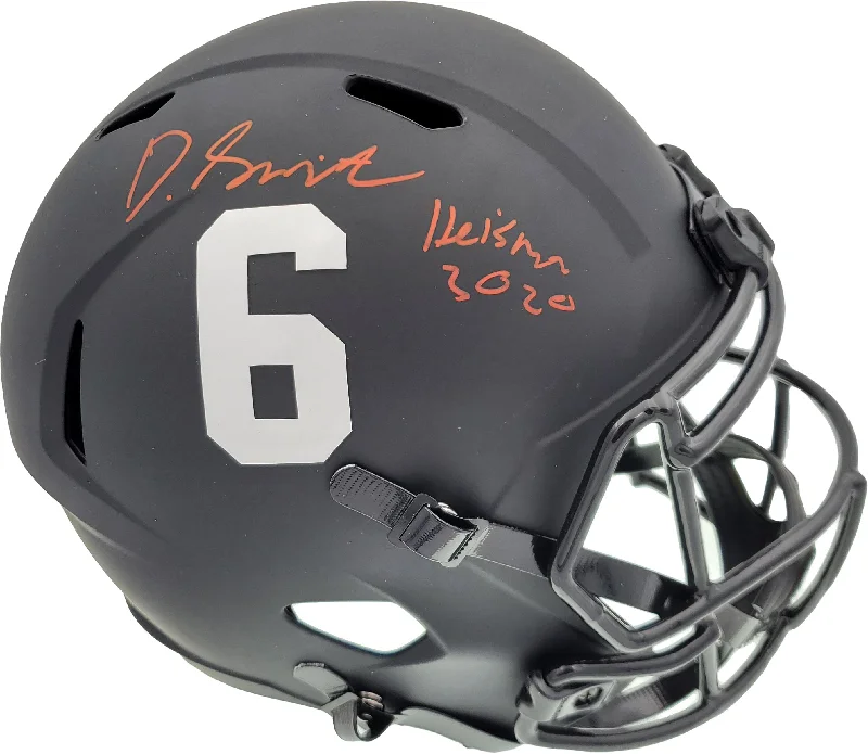 NFL Style Football Helmet-Devonta Smith Autographed Alabama Crimson Tide Eclipse Black Full Size Replica Speed Helmet "Heisman 2020" Beckett BAS Stock #191976