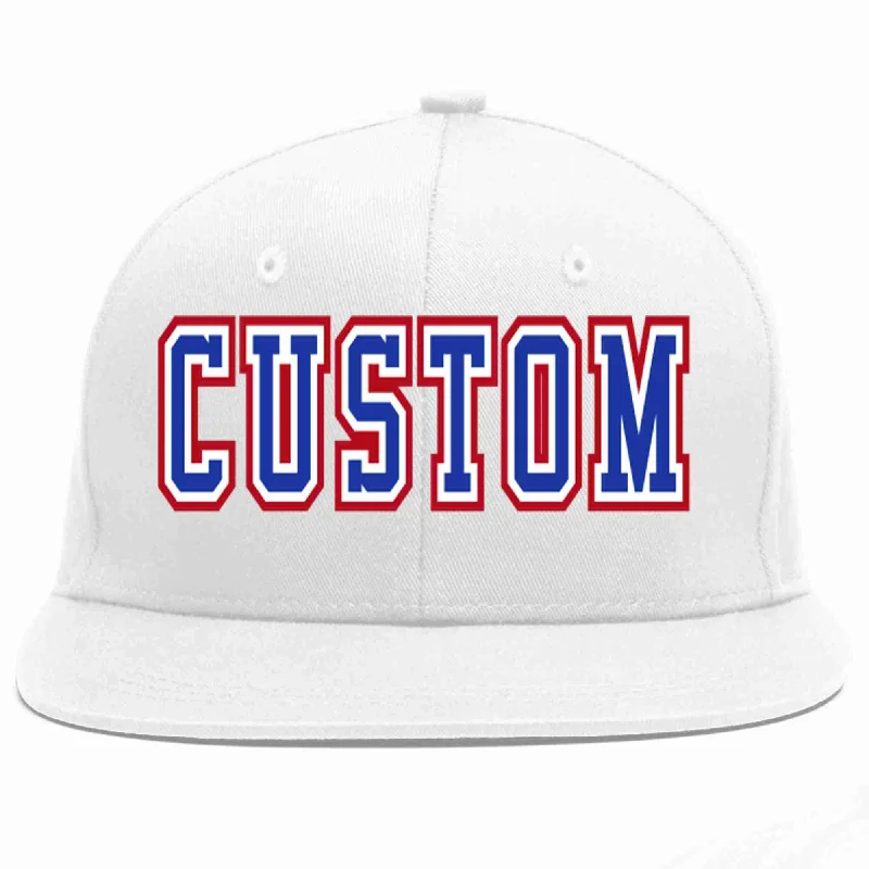 Athletic Baseball Cap-Custom White Royal-White Casual Sport Baseball Cap