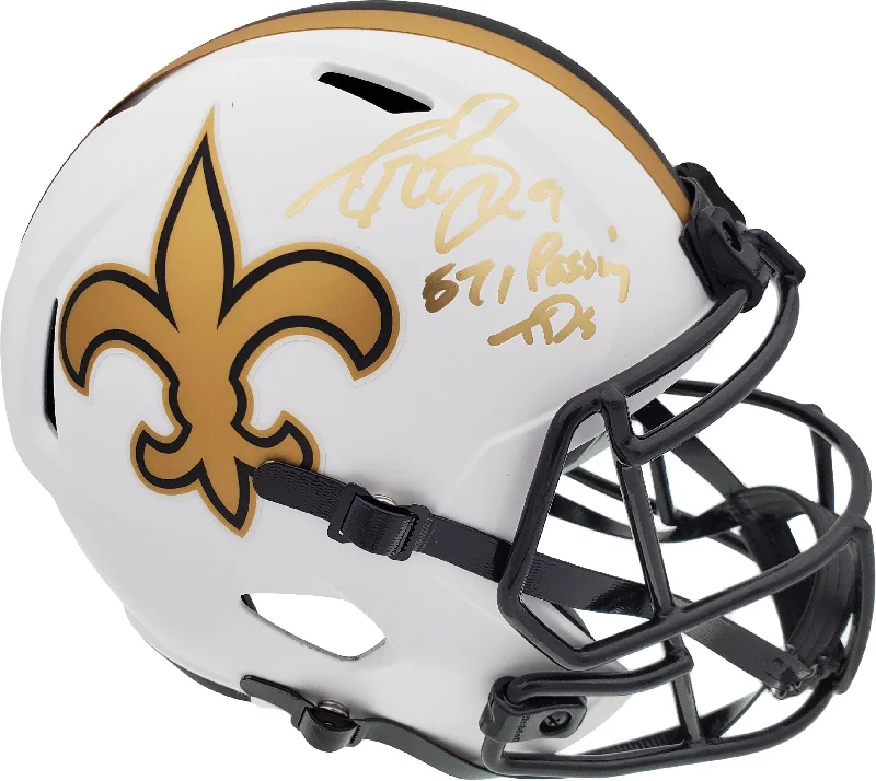 Youth Football Helmet-Drew Brees Autographed New Orleans Saints Lunar Eclipse White Full Size Replica Speed Helmet "571 Passing TD's" Beckett BAS Stock #193497