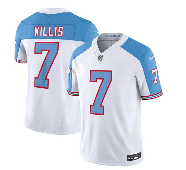 Practice Soccer Jersey-Men's Tennessee Titans #7 Malik Willis White/Blue 2023 F.U.S.E. Limited Throwback Football Stitched Jersey