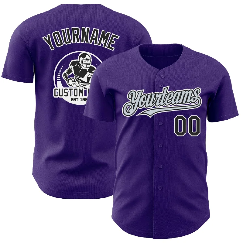 Youth Baseball Jersey-Custom Purple Black Silver-White Authentic Baseball Jersey