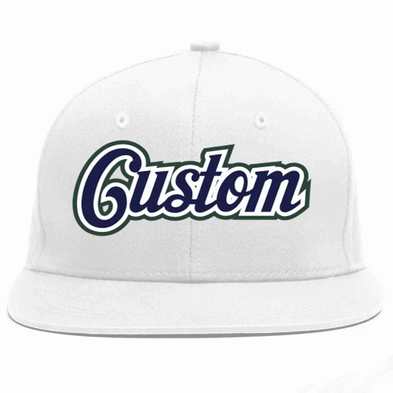 Snapback Baseball Cap-Custom White Navy-White Casual Sport Baseball Cap