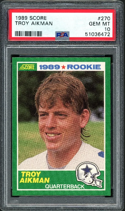 Thermally Bonded Football Helmet-Troy Aikman 1989 Score Card #270 Dallas Cowboys PSA 10 #51036472